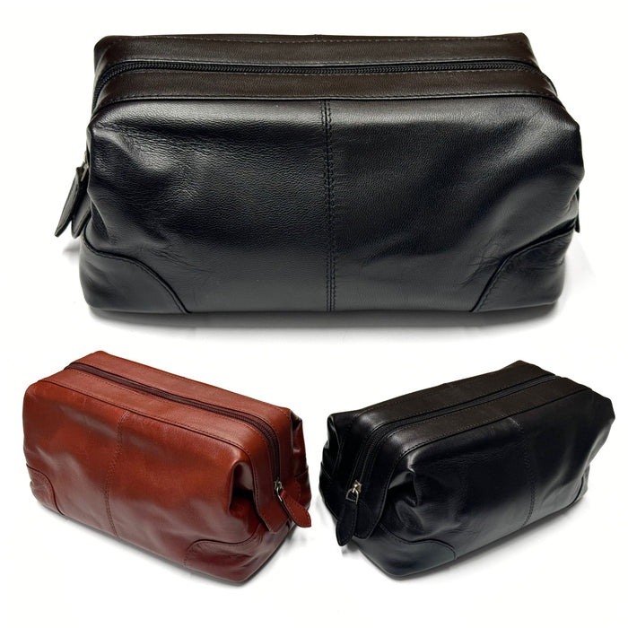 Cowhide Leather Dopp Kit in Veg Tan Leather - Travel Toiletries Bag - Black or Brown