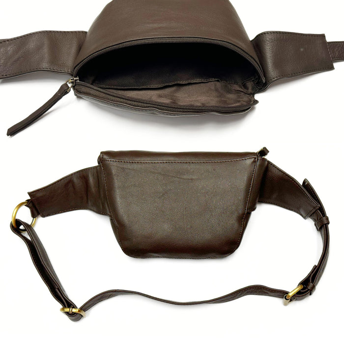 Cowhide Leather Fanny Pack - Black, Brown, or Tan Waist Pouch for Travel