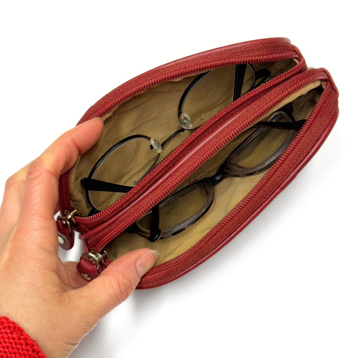 Cowhide Leather Double Glasses Case with Lens-Safe Lining
