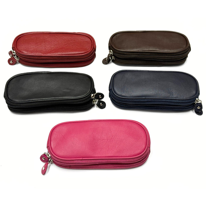 Cowhide Leather Double Glasses Case with Lens-Safe Lining