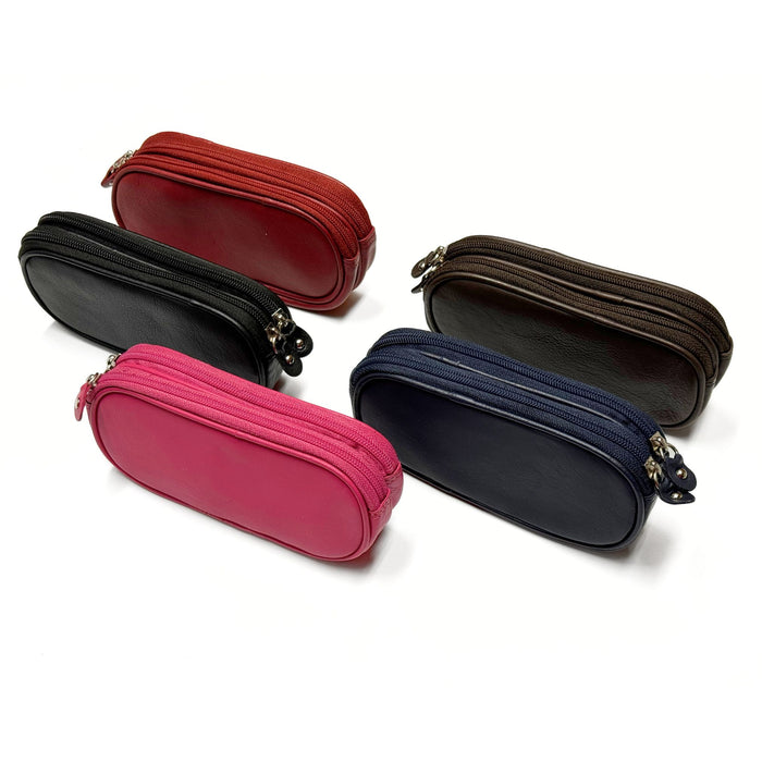 Cowhide Leather Double Glasses Case with Lens-Safe Lining