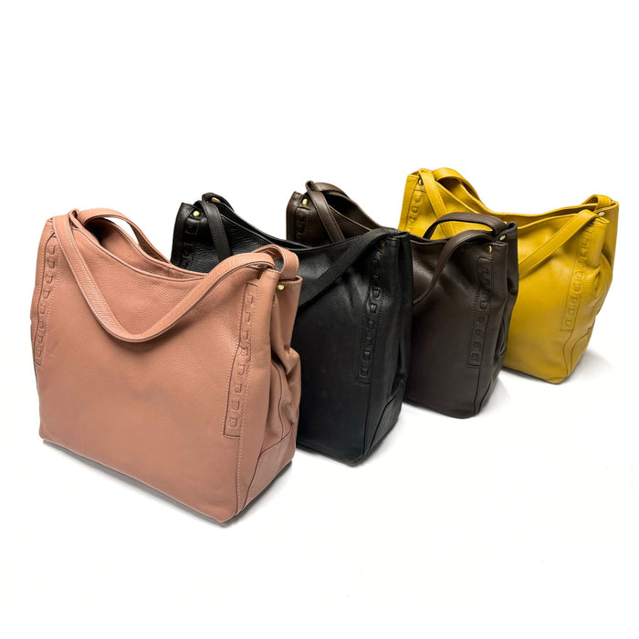 Cow Nappa Leather Purse with Multiple Straps & Pockets - Black, Brown, Pink, or Yellow