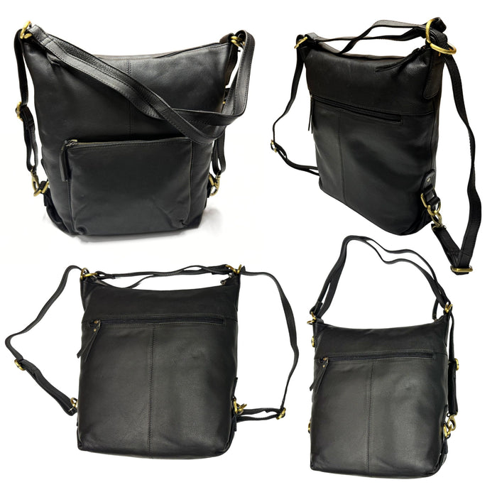 2 Way Convertible Leather Handbag & Backpack - Black, Brown, Yellow, Pink, Purple, Blue