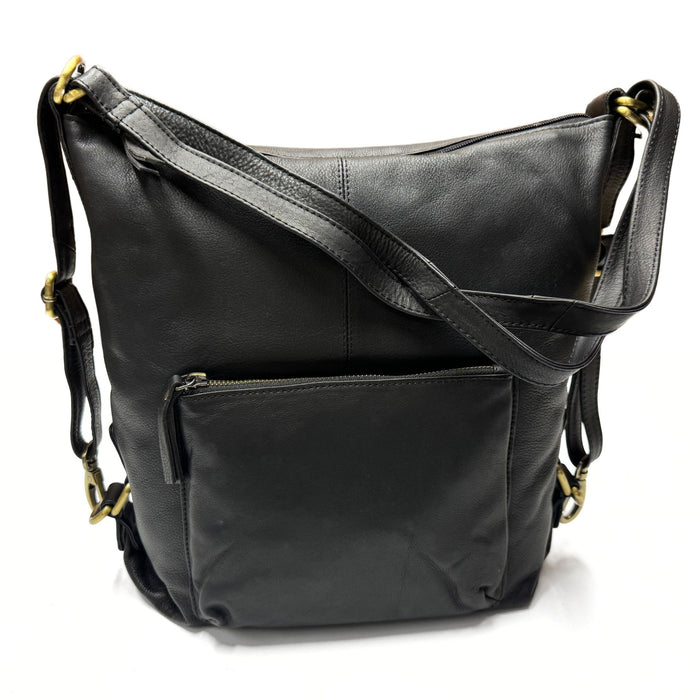2 Way Convertible Leather Handbag & Backpack - Black, Brown, Yellow, Pink, Purple, Blue
