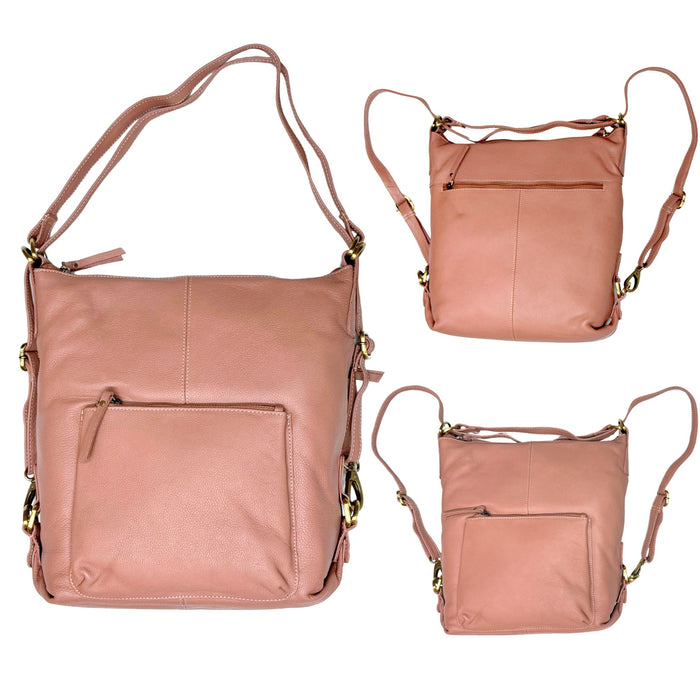 2 Way Convertible Leather Handbag & Backpack - Black, Brown, Yellow, Pink, Purple, Blue