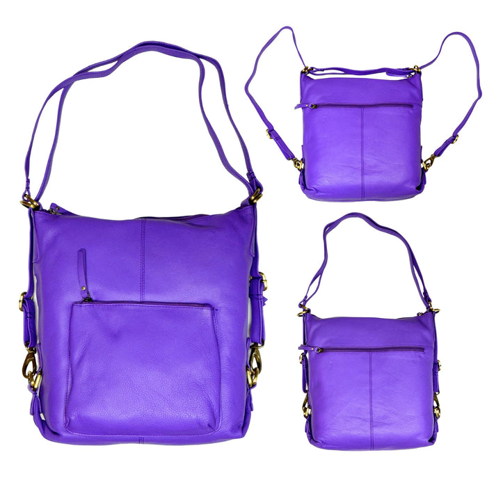 2 Way Convertible Leather Handbag & Backpack - Black, Brown, Yellow, Pink, Purple, Blue