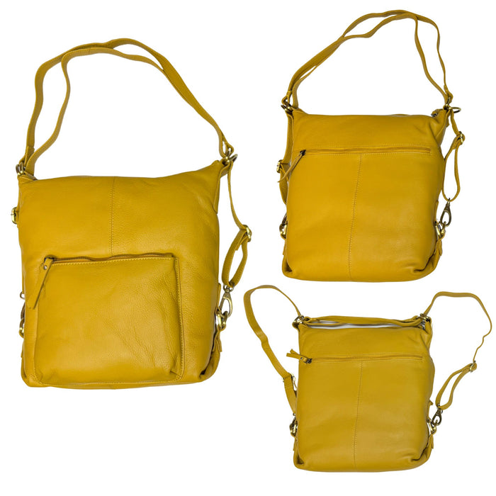 2 Way Convertible Leather Handbag & Backpack - Black, Brown, Yellow, Pink, Purple, Blue