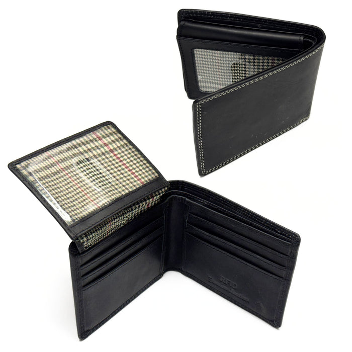 Men's Oil Pull-Up Leather Wallet with Embossed US Flag - Black