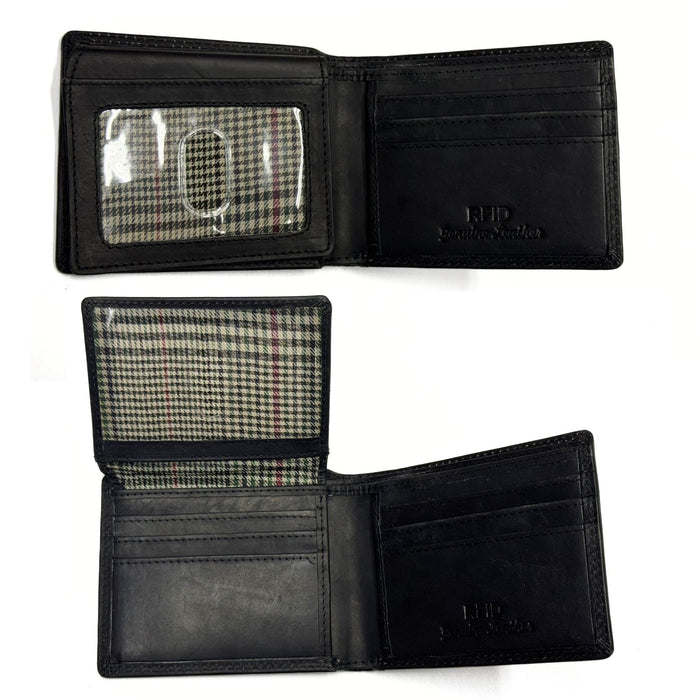 Men's Oil Pull-Up Leather Wallet with Embossed US Flag - Black
