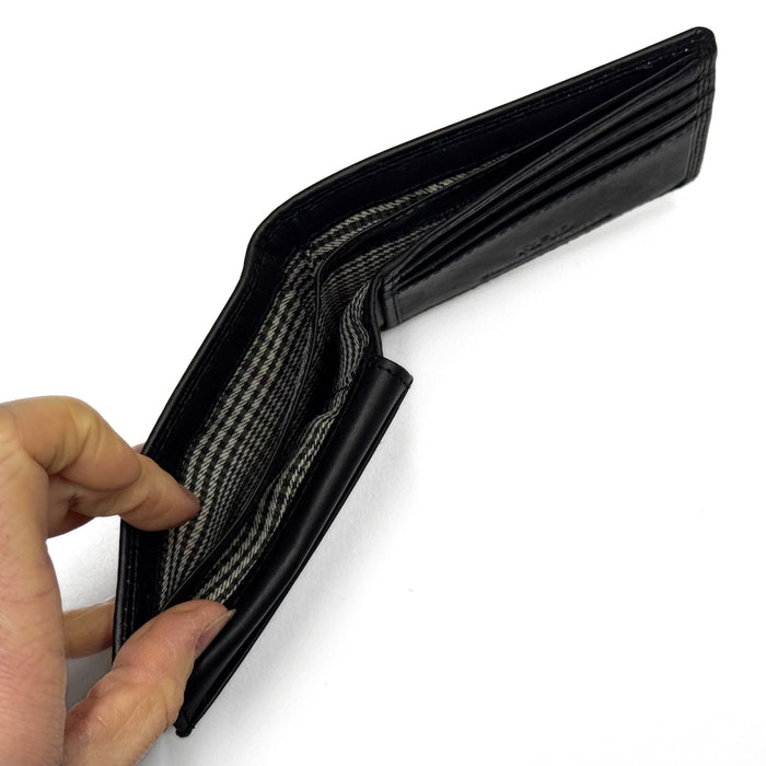 Men's Oil Pull-Up Leather Wallet with Embossed US Flag - Black