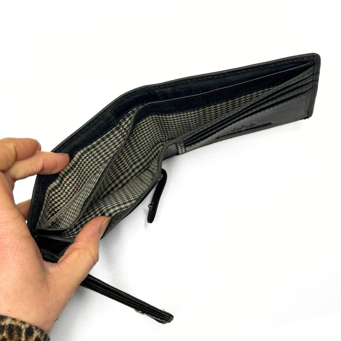Men's Oil Pull-Up Leather Wallet with Embossed Eagle Design - Black