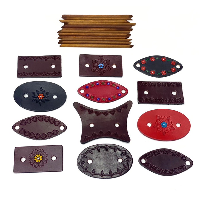 Large & Extra Large Genuine Leather Barrettes with Sticks - Handmade Tooled, Painted and Dyed Hair Accessories