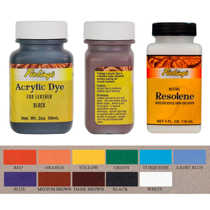 Fiebing's Acrylic Dye Pack - 11 Paint Colors, 2 Brushes & Acrylic Resolene