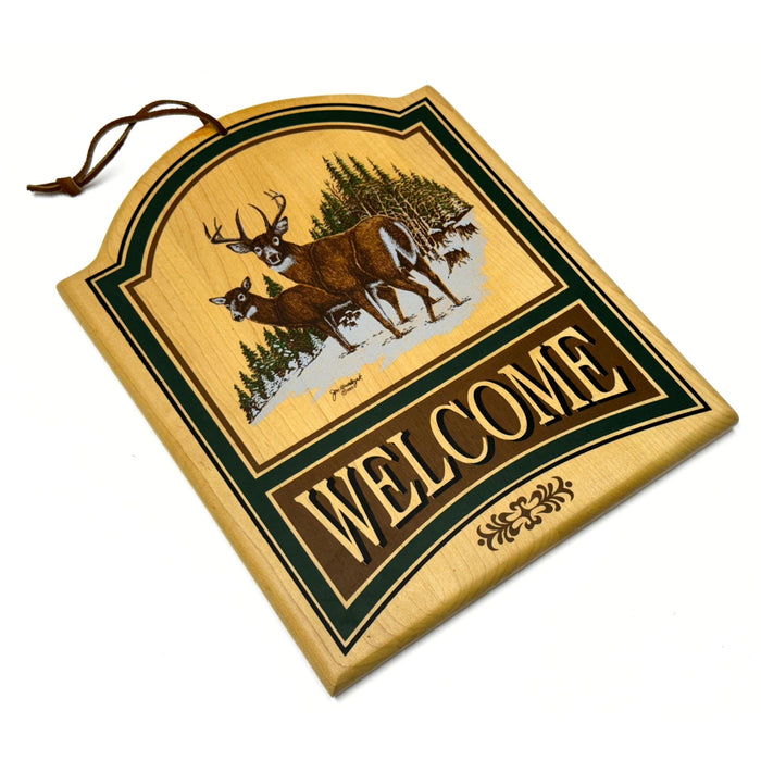 Whitetail Deer Welcome Sign - Hardwood Home Decor