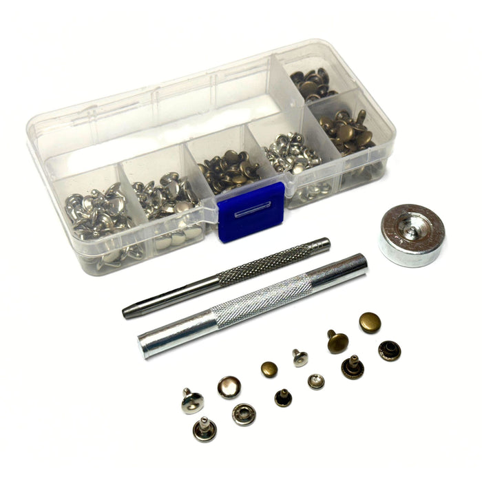 120 Piece Rivet Set with Hole Punch, Rivet Setter, and Storage Case