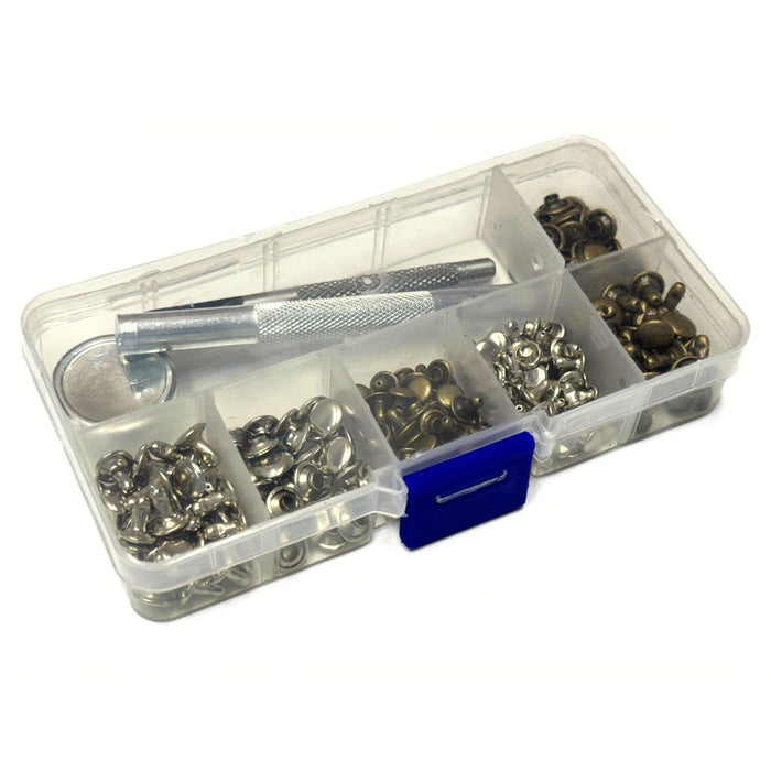 120 Piece Rivet Set with Hole Punch, Rivet Setter, and Storage Case