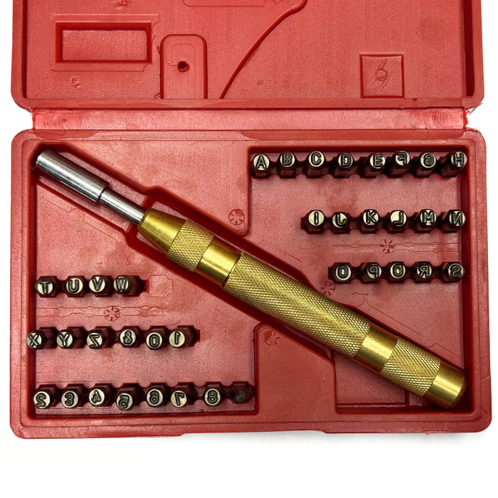 1/8" Steel Letter & Number Stamp Set with Automatic Punch - Personalized Leather Craft Tools - 39 Pieces