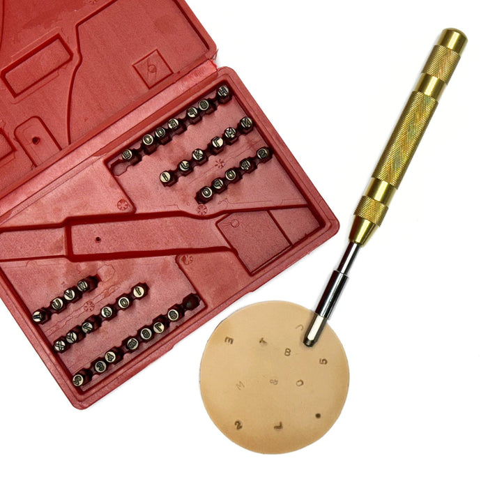 1/8" Steel Letter & Number Stamp Set with Automatic Punch - Personalized Leather Craft Tools - 39 Pieces