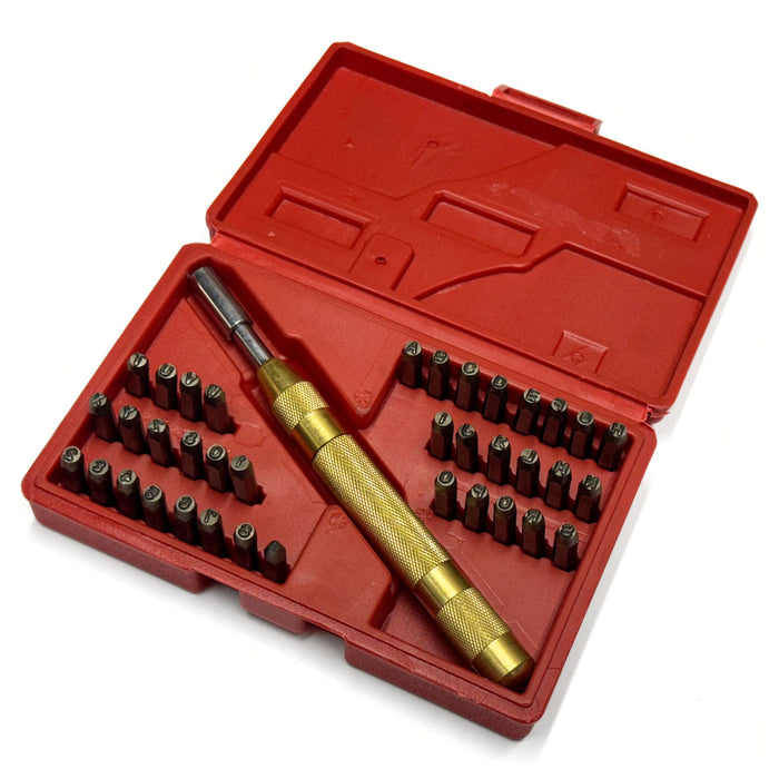 1/8" Steel Letter & Number Stamp Set with Automatic Punch - Personalized Leather Craft Tools - 39 Pieces