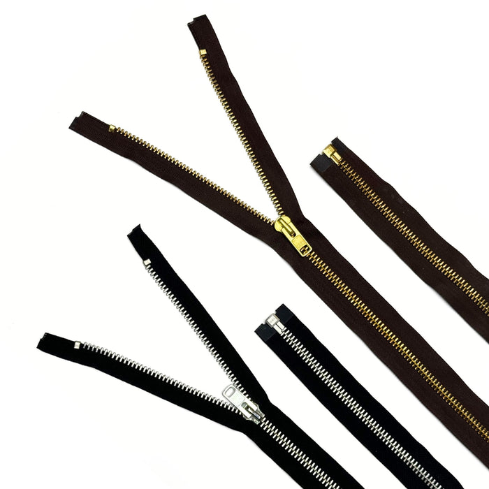 Heavy Duty Separating Zippers for Motorcycle Jackets & Chaps - Black - Brown - 24" 26" 28" 32" 36"