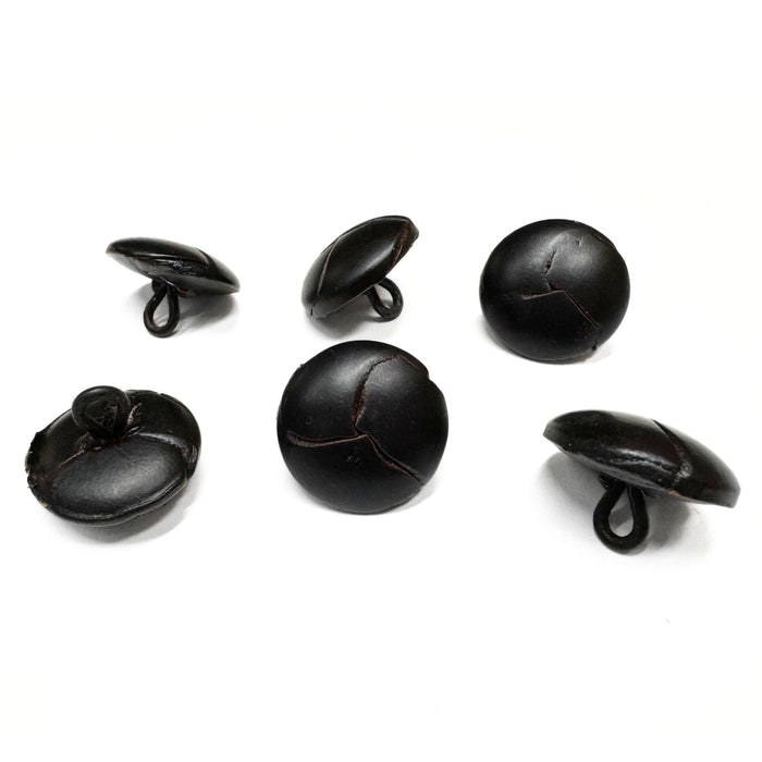 Genuine Vintage Leather Buttons - Black - Brown - Dark Brown - 6 Pack