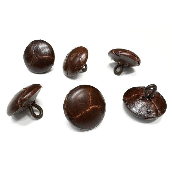 Genuine Vintage Leather Buttons - Black - Brown - Dark Brown - 6 Pack