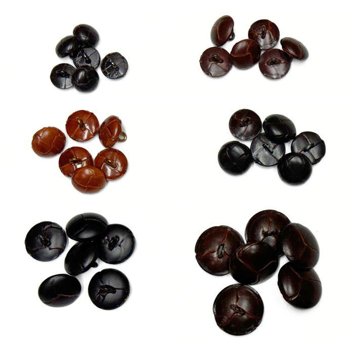 Genuine Vintage Leather Buttons - Black - Brown - Dark Brown - 6 Pack