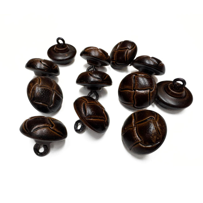 One Dozen Vintage Leather Like Buttons - Light Brown - Dark Brown - 3/4" or 1"