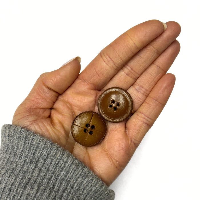 Vintage Light Brown Textured Leather Buttons - Pack of 6 Round Buttons