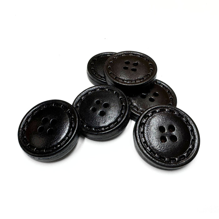 Vintage Black Leather Buttons - Pack of 6 Genuine Leather Textured Buttons