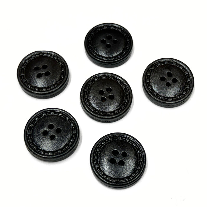 Vintage Black Leather Buttons - Pack of 6 Genuine Leather Textured Buttons