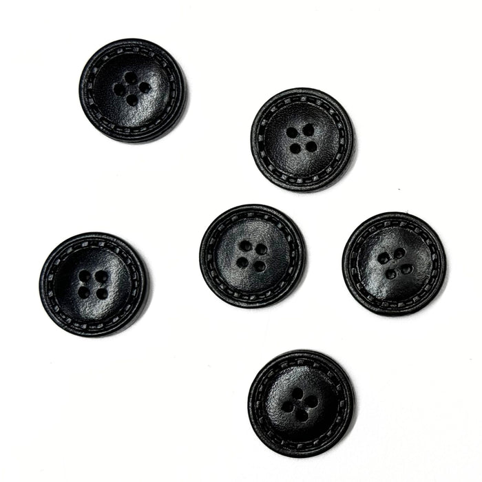 Vintage Black Leather Buttons - Pack of 6 Genuine Leather Textured Buttons