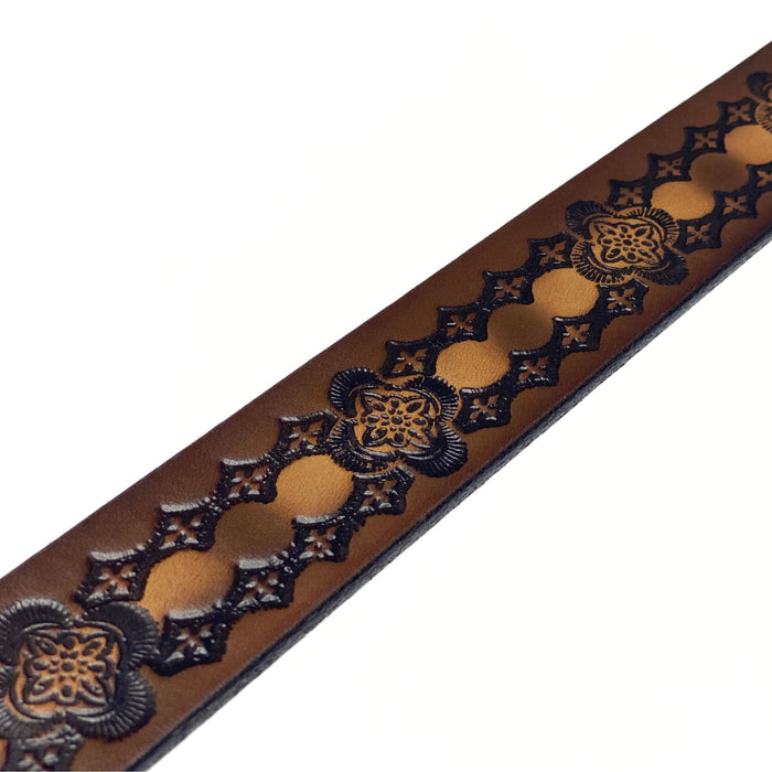 Western Design Deeply Embossed Dyed Leather Belt - 42" to 54"