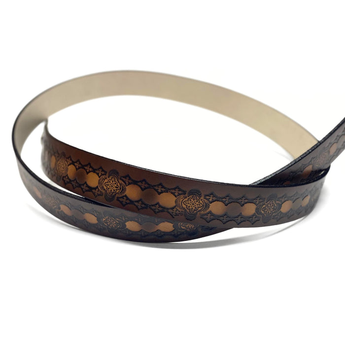 Western Design Deeply Embossed Dyed Leather Belt - 42" to 54"
