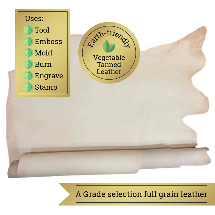 Large Oak Cowhide Sides Leather Hides - A Grade - B Grade - 20-24 Square Feet