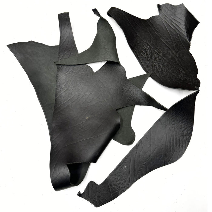 Black Croc Print Cowhide Leather Pieces & Scraps 8 oz