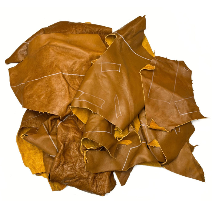 Saddle Brown Leather Pieces - 5 lb Bundle - 3 to 4 oz Cowhide Leather Scraps