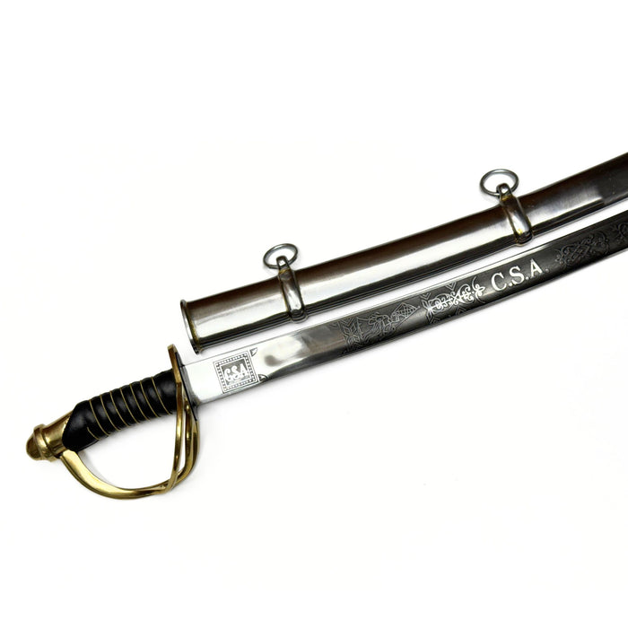 Small Silver and Black CSA Sword - 28" Carbon Steel Sword with Metal Scabbard