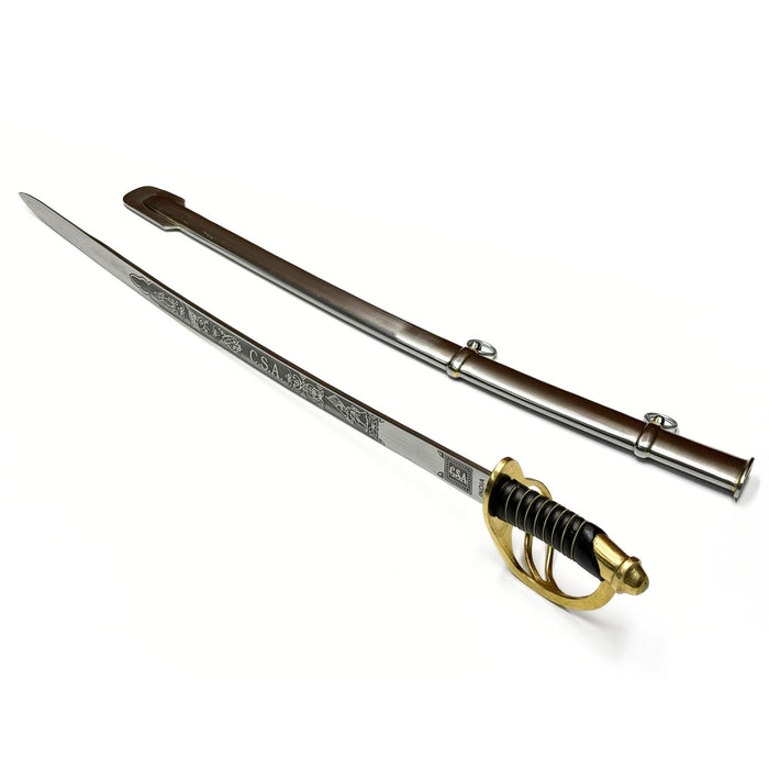 Small Silver and Black CSA Sword - 28" Carbon Steel Sword with Metal Scabbard