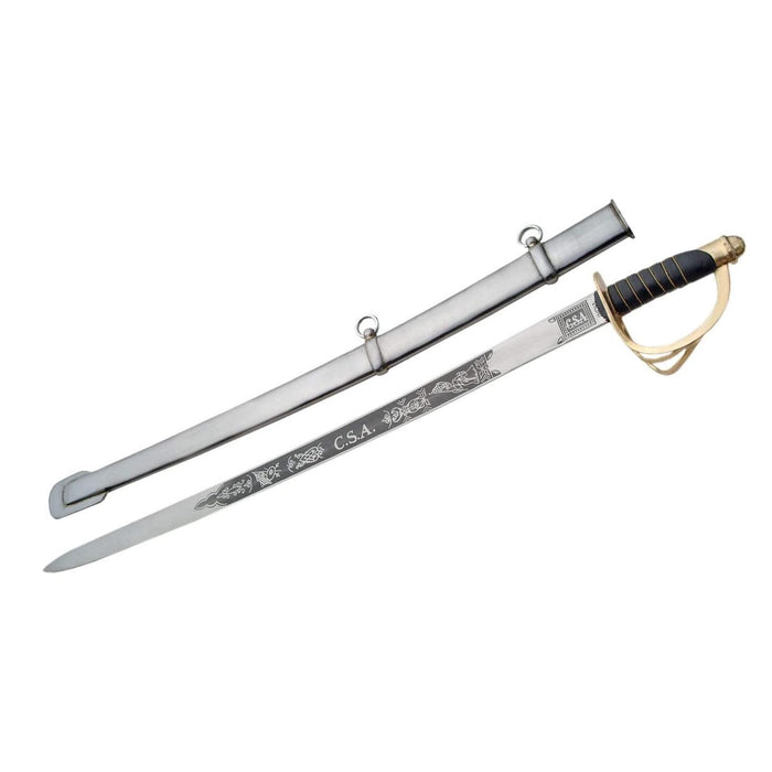 Small Silver and Black CSA Sword - 28" Carbon Steel Sword with Metal Scabbard