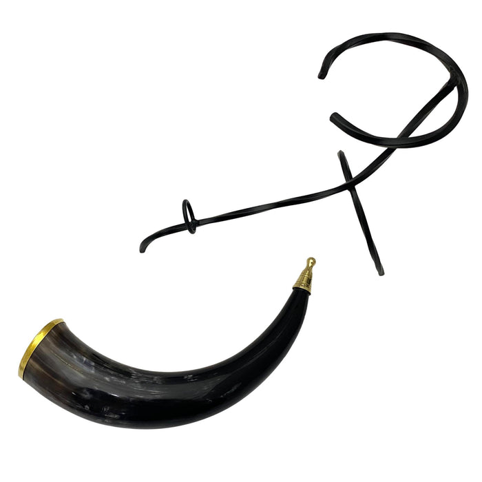 Authentic Buffalo Horn with Brass Accent and Iron Stand - 12" Viking Drinking Horn