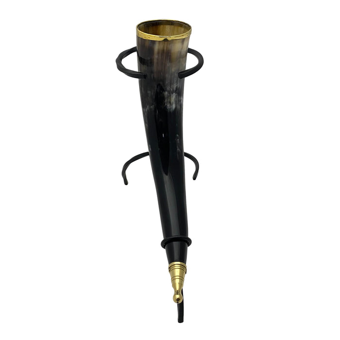 Authentic Buffalo Horn with Brass Accent and Iron Stand - 12" Viking Drinking Horn