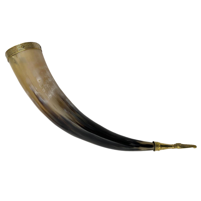 12-14 inch Fenrir Horn - Buffalo Horn with Engraved Wolf and Brass Accents