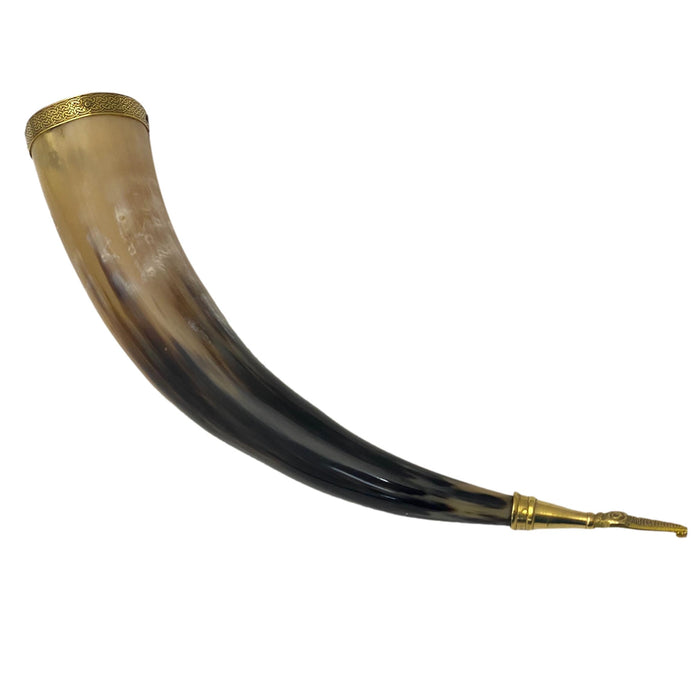 12-14 inch Fenrir Horn - Buffalo Horn with Engraved Wolf and Brass Accents