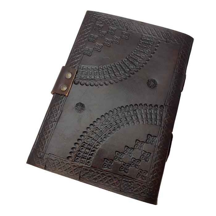 Celtic Cross Leather Journal with Lock - Embossed Leather Writing or Drawing Blank Notebook