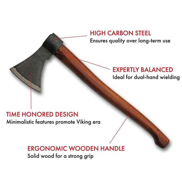 Hand Forged Carbon Steel Chopping Axe - 18" Viking Style Axe with Wooden Handle