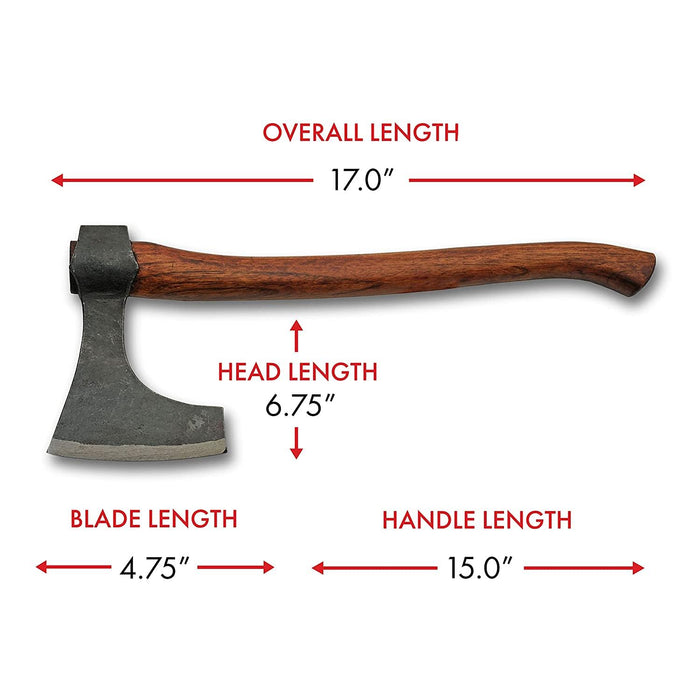 Hand Forged Carbon Steel Beard Head Axe - 17" Viking Style Axe with Wooden Handle