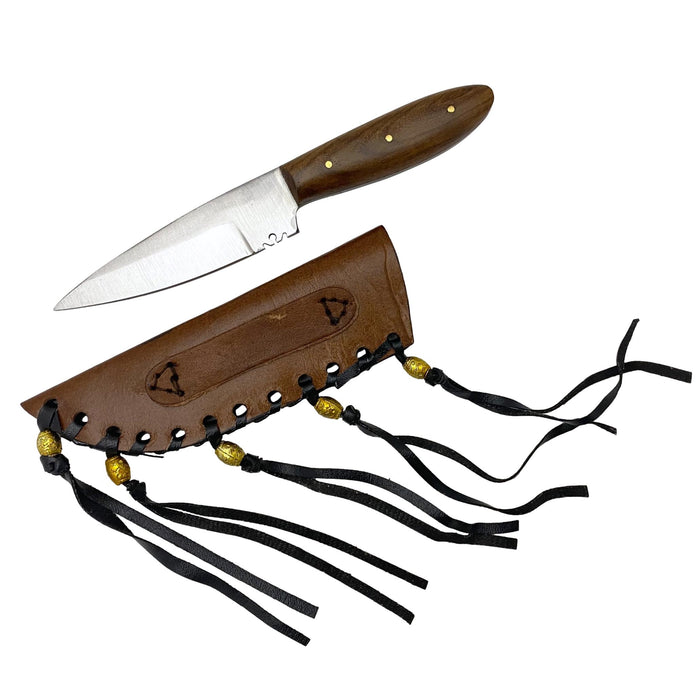6.75" Patch Knife with Burlwood Handle and Leather Sheath