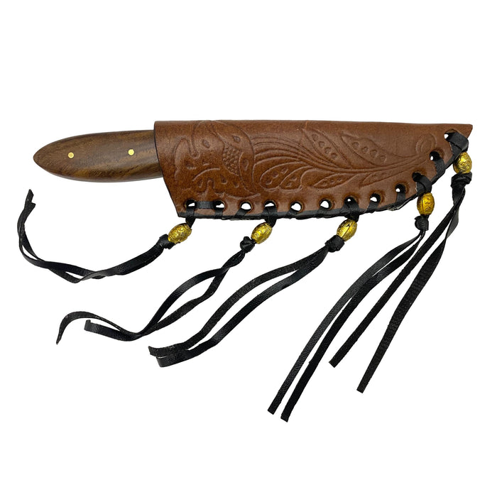 6.75" Patch Knife with Burlwood Handle and Leather Sheath