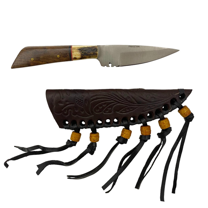 Stag Wood Patch Knife with Leather Sheath